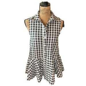 Love Black And White Gingham Peplum Button Down Top Size XS